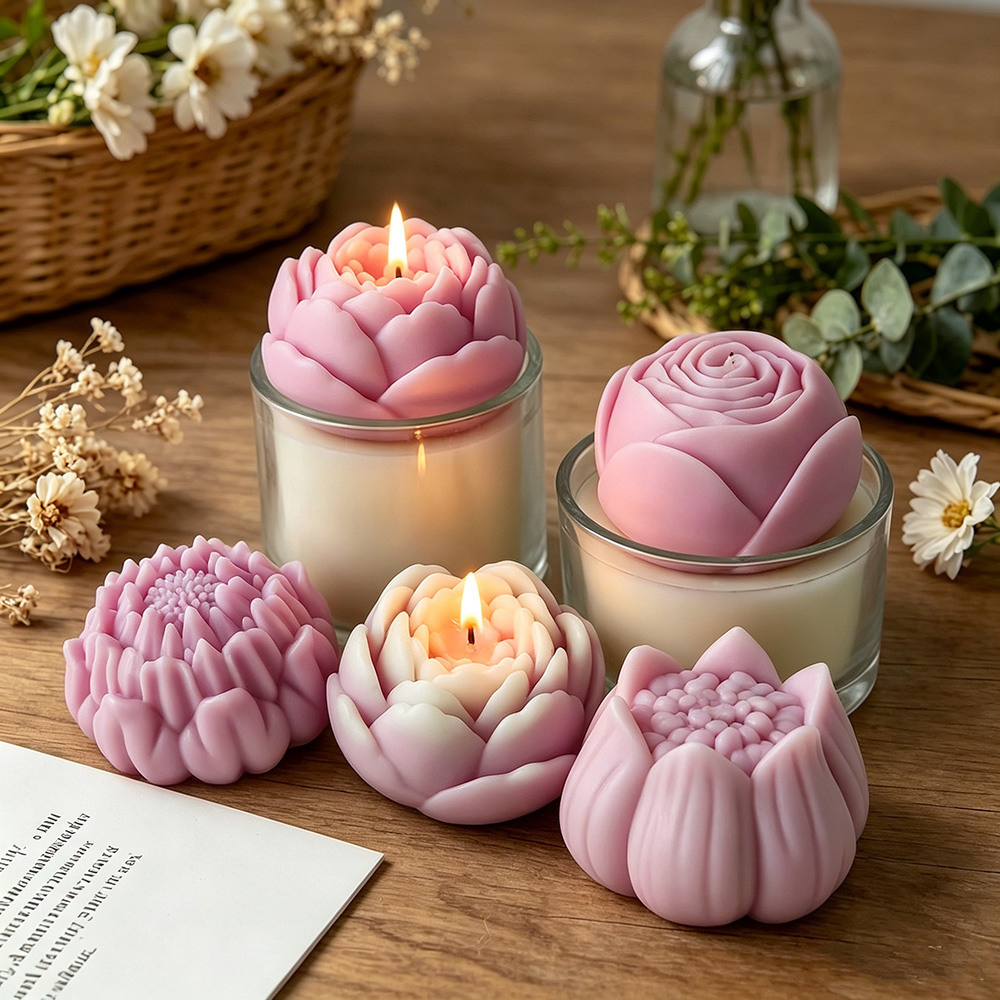 Candle Making Video - 3Dフラワーシリコンモールド牡丹バラ蓮キャンドル作成用品アロマセラピーワックス石膏樹脂DIYモールド