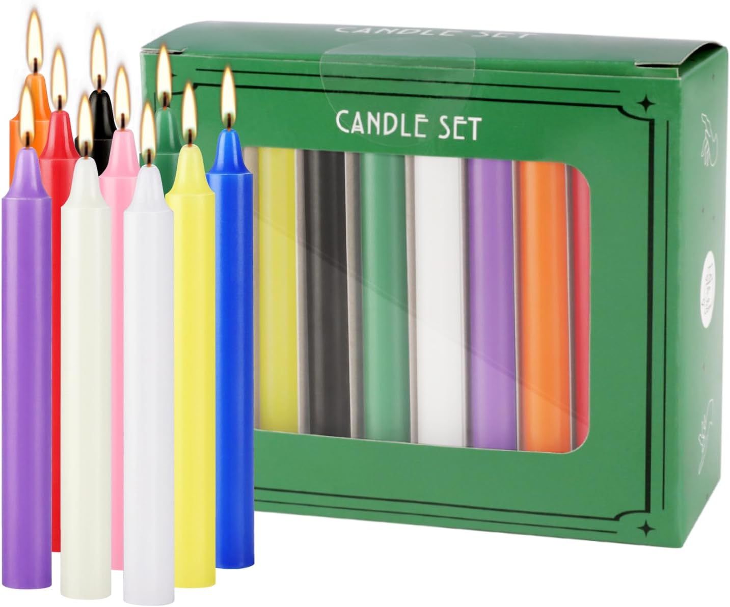 Candle Making Place - 20本のカラフルな小型スティックキャンドル、滴りにくく、煙が出ず、無香料、手作り、高品質、様々な場所や休日に適しています。 私たちは円錐形のキャンドルを作るために高品質のワックスのみを使用しています。そのため、キャンドルが燃えると、キャンドル自体と同じ色のワックスが見えます。 その直線的なデザインと柔らかな照明に魅了されることでしょう。