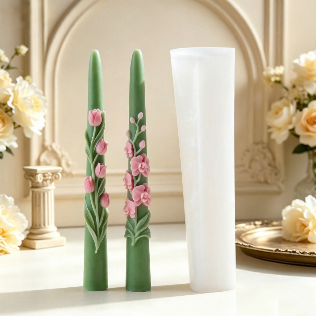 ロングポールフラワーテーパーキャンドルシリコンモールド3Dエ - Candle Making Video のレビューと価格